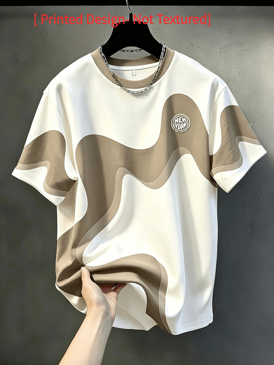 Men's Casual Crew Neck T-Shirt, Striped Design, "NEWYORK" Word Graphic, Draping Fashion Top, Breathable Regular Fit for Daily and Formal Wear - Crew Neck Casual Top, Comfortable to Wear, Gift for Teens and Adults, Outdoor Activities, Sporty Style - Mixed Color 1