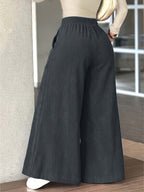 Women's Corduroy Fashion Casual Wide-Leg Pants with Multi Patch Pockets Design, Elegant Loose Straight-Leg Trousers with Nice Drape, High-Waisted Draping Wide-Leg Casual Pants - Grey