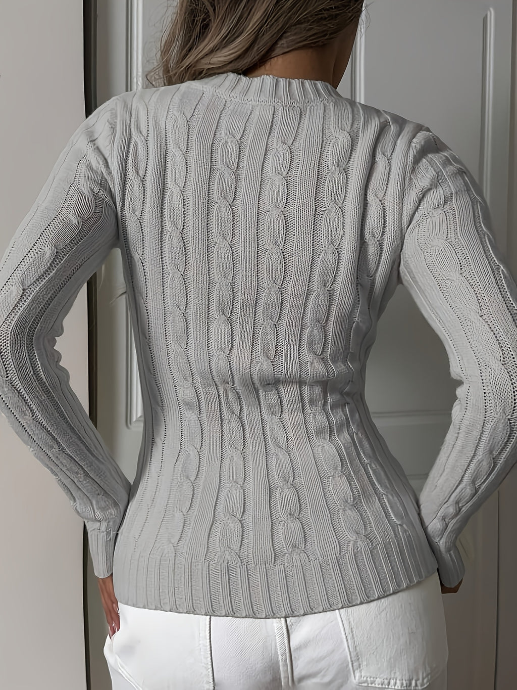 Elegant Ladies' V-neck Long Sleeve Slim Fit Cardigan | Autumn/Winter Collection with Embroidered Details - Grey