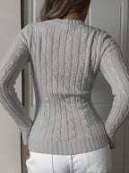 Elegant Ladies' V-neck Long Sleeve Slim Fit Cardigan | Autumn/Winter Collection with Embroidered Details - Grey