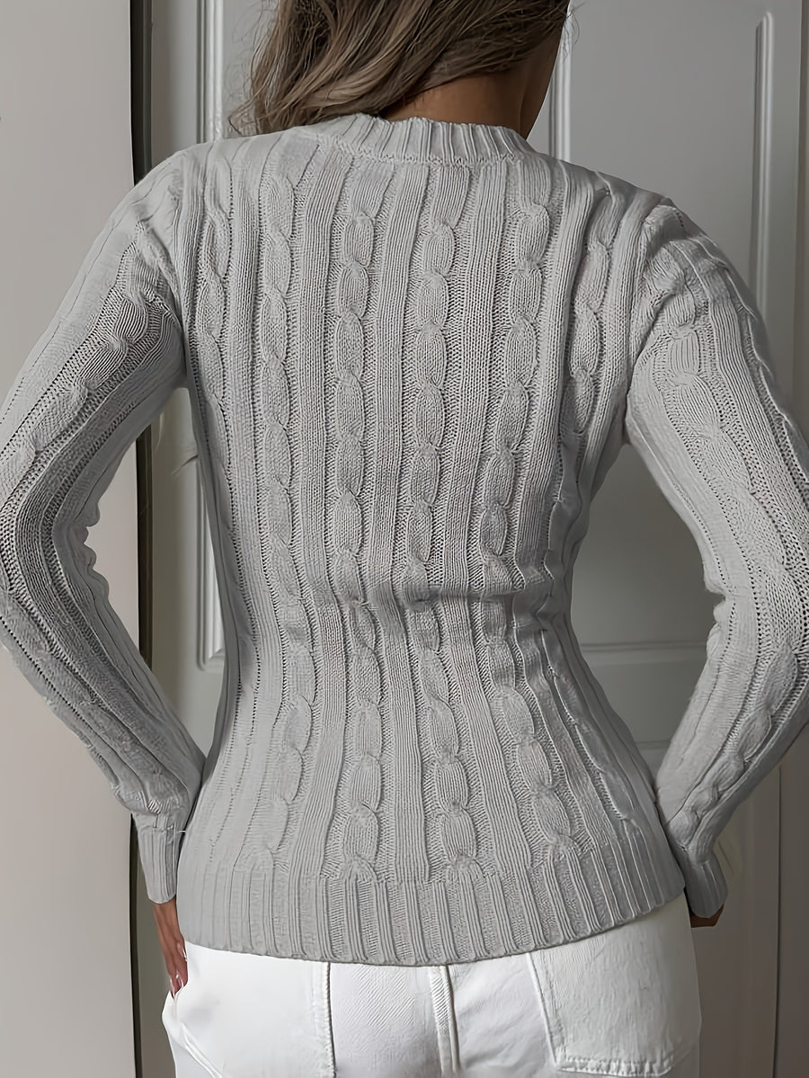 Elegant Ladies' V-neck Long Sleeve Slim Fit Cardigan | Autumn/Winter Collection with Embroidered Details - Grey
