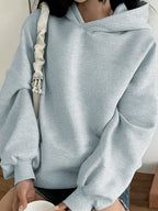 Women's Atmospheric Back English Phrase Print Hooded Sweatshirt with Fateful and Quote Design, Loose Oversized Drop-Shoulder Fit for Daily Streetwear Casual Pullover Hoodie - Light Grey