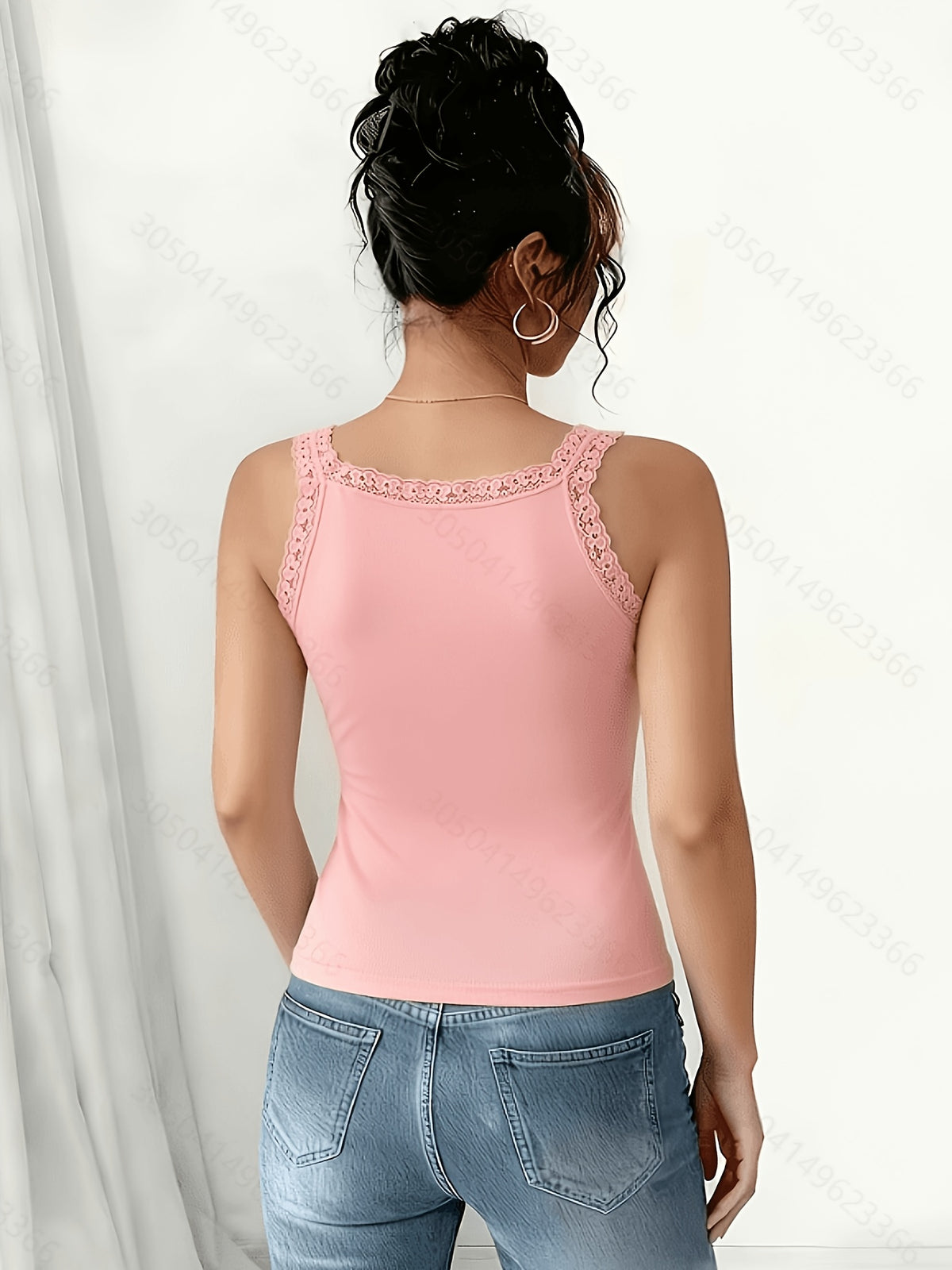 Women'S Elegant Lace Trim Camisole, Lightweight Breathable Soft Slim Fit Tank Top, Casual Fashion Basic Layering Cami Top, Daily Loungewear Vest for Outerwear & Underlay - pink