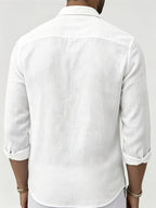 Men's Vintage Lapel Striped Shirt, Vacation Casual Long-Sleeve Shirt. Available in Multiple Colors - White