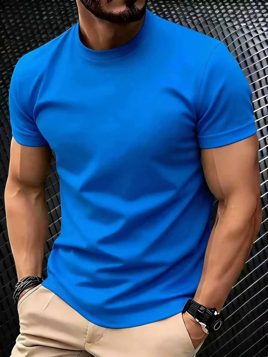 Solid Color Breathable Trendy Short-Sleeve Men's T-Shirt in White, Black, Blue, Navy - Blue