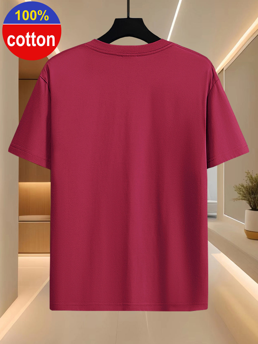 100% Cotton Summer Round-neck Short-sleeve T-shirt, Made of Pure Cotton Fabric, Skin-friendly, Breathable, and Non-stuffy. A Basic Style Suitable for Daily Commutes and Casual Home Wear - Burgundy