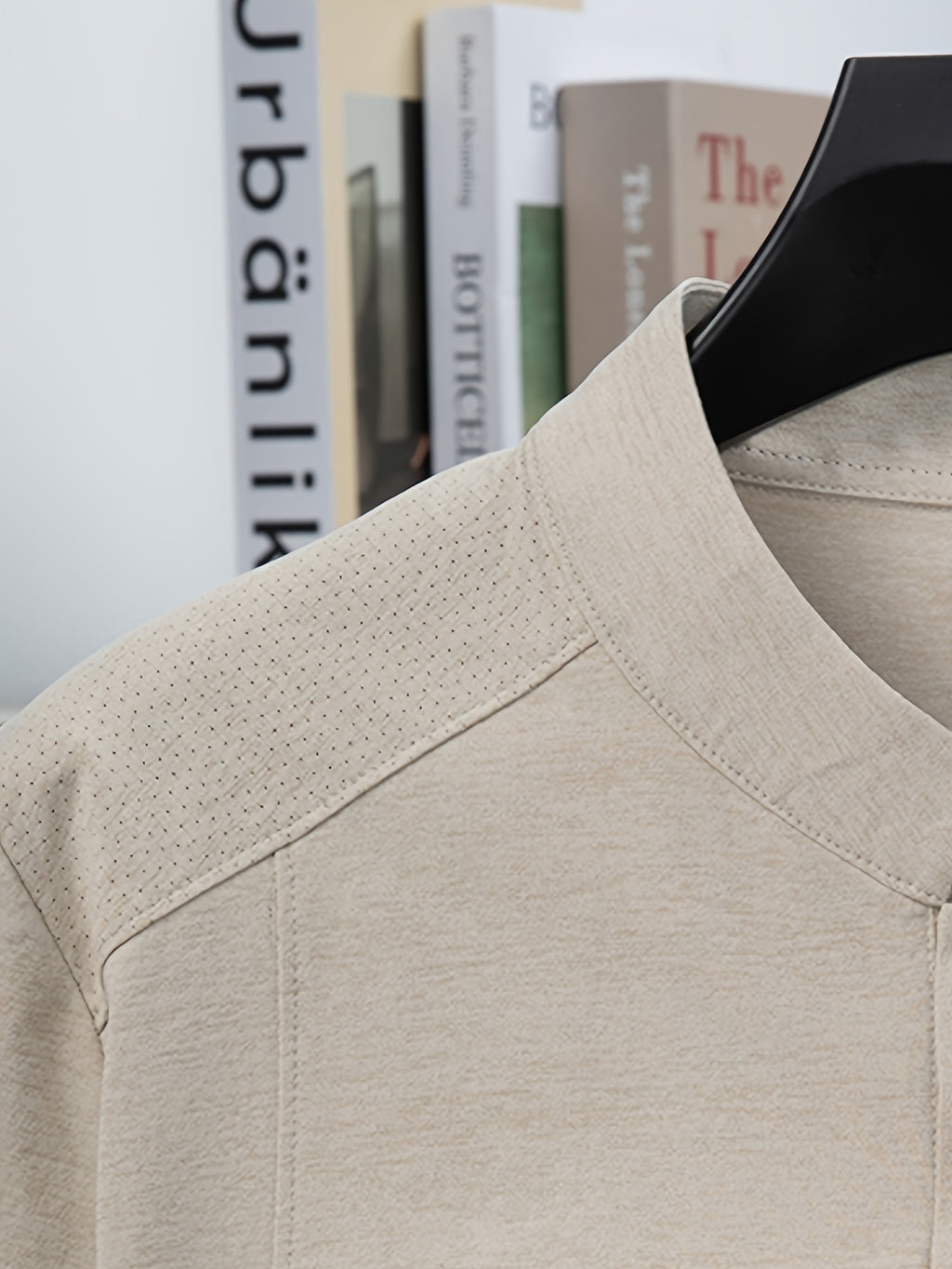 Stand-up Collar Youth Summer Short-sleeve New Style Half-sleeve Top, Pullover Outerwear, Solid Color Versatile Garment - Beige Camel