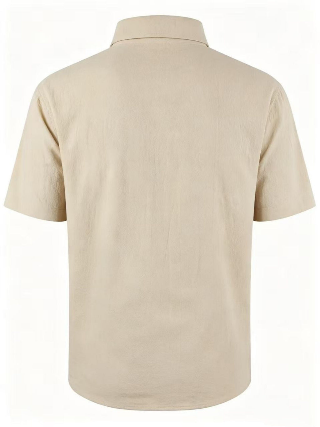 Old Money Style Men's Cuban Collar Short Sleeve Shirt, Linen Texture, Lightweight and Breathable Outdoor Casual Shirt - Apricot