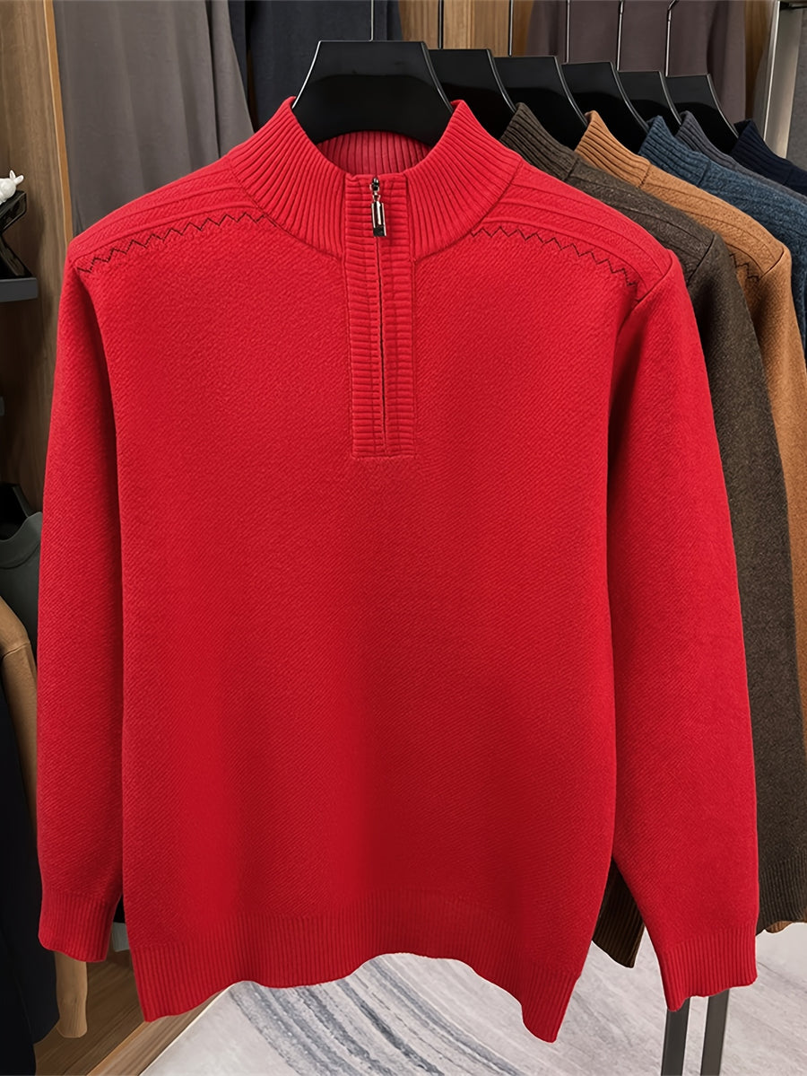 CHIOACE Autumn/Winter Special Offer Men'S Knitted Polo Shirt Half High Collar Zipper Design Soft And Comfortable Fabric Casual Style Loose Fit Suitable for Daily Casual Use - Bright Red