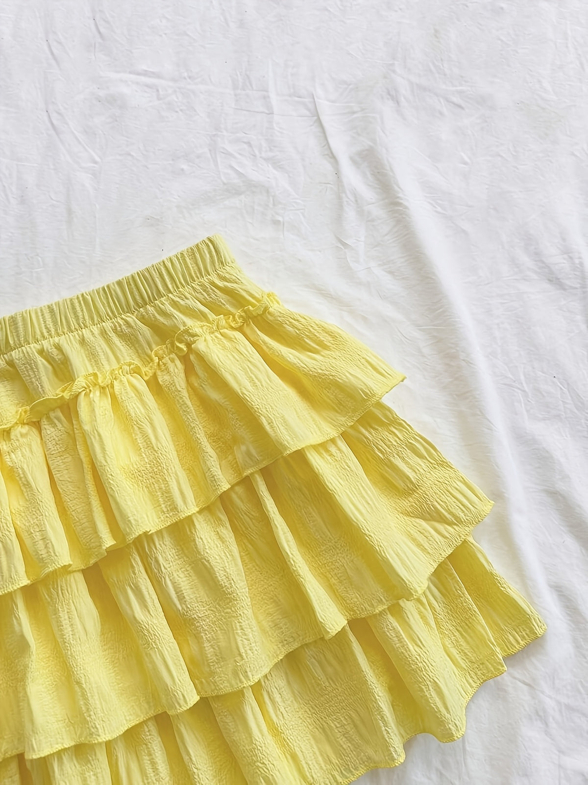Casual Solid Color Ruffled Short Skirt, Holiday Layered Ruffled Short Skirt, Summer Short Skirt, Yellow Ruffled Short Skirt ZD1127248 - Yellow