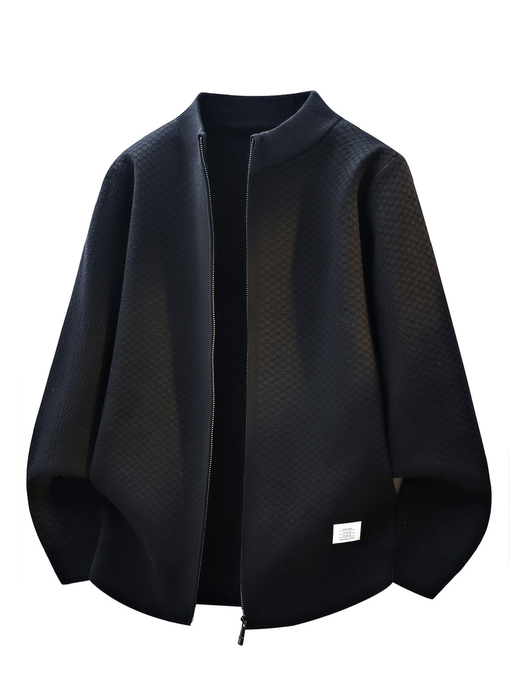 New Autumn And Winter Men'S Stand-Up Collar Knitted Cardigan with Lazy Style, Solid Color Sweater Jacket, Casual And Fashionable Outerwear - Black