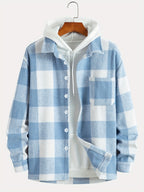 Plaid Shirt Collar Jacket Coat - Light Blue