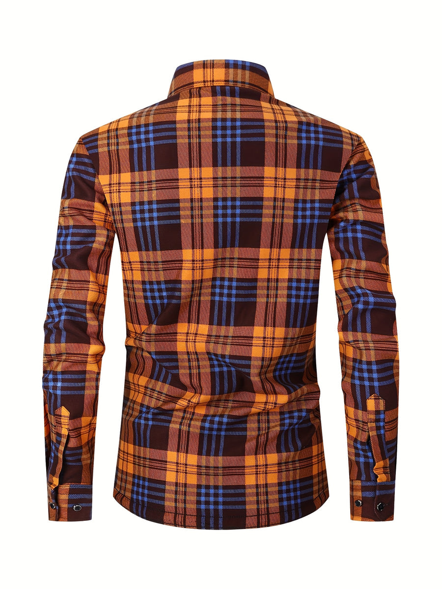Autumn/Winter Plaid Flannel Shirt for Men, -Lined, Thickened, Warm, Long-Sleeve Workwear Jacket, Casual Top, New Season - Huang Ge