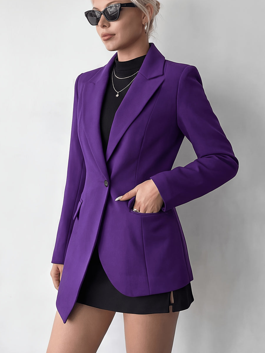2026 Women'S Spring/Autumn New Style Long Sleeve Solid Color Irregular Design Women'S Suit Jacket with Lining And Pockets - Violet Blue