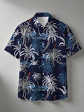 Men'S Short Sleeve Shirt, Hawaiian Style, Digital Print Unisex Full Print Palm Tree Design, Youthful Beach Casual, Men'S Top - Mixed colors