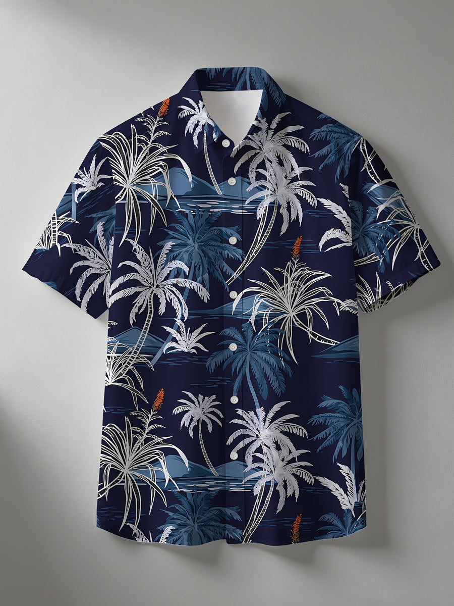 Men'S Short Sleeve Shirt, Hawaiian Style, Digital Print Unisex Full Print Palm Tree Design, Youthful Beach Casual, Men'S Top - Mixed colors