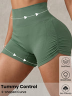 2-Pack, Women'S High-Waist Tummy Control Butt Lift Shorts, Comfortable Soft Briefs, Safe Shorts, Casual Wear, Side Ruched Design, Versatile Fashion Women'S Shorts, Anti-Thigh Friction, Anti-Wardrobe Malfunction - black + army green