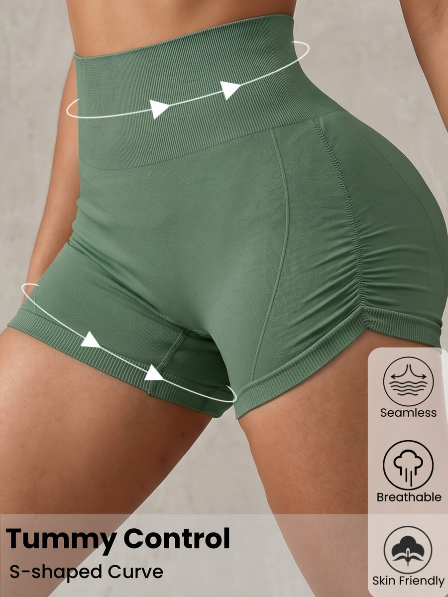 2-Pack, Women'S High-Waist Tummy Control Butt Lift Shorts, Comfortable Soft Briefs, Safe Shorts, Casual Wear, Side Ruched Design, Versatile Fashion Women'S Shorts, Anti-Thigh Friction, Anti-Wardrobe Malfunction - black + army green