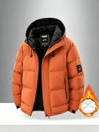 Men's New Long-Sleeve Windproof Thickened Warm Casual Hooded Jacket - Brick Red