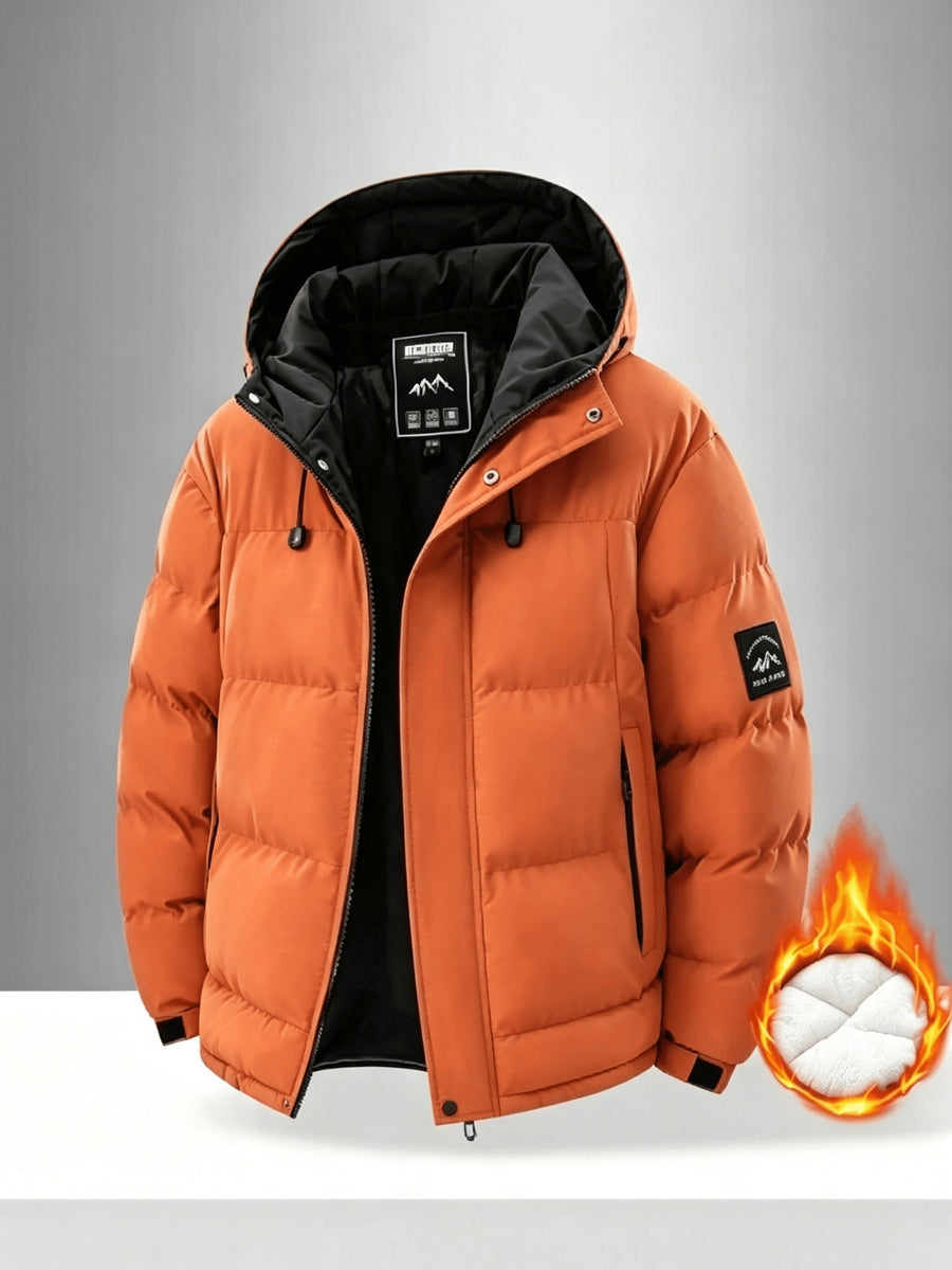 Men's New Long-Sleeve Windproof Thickened Warm Casual Hooded Jacket - Brick Red