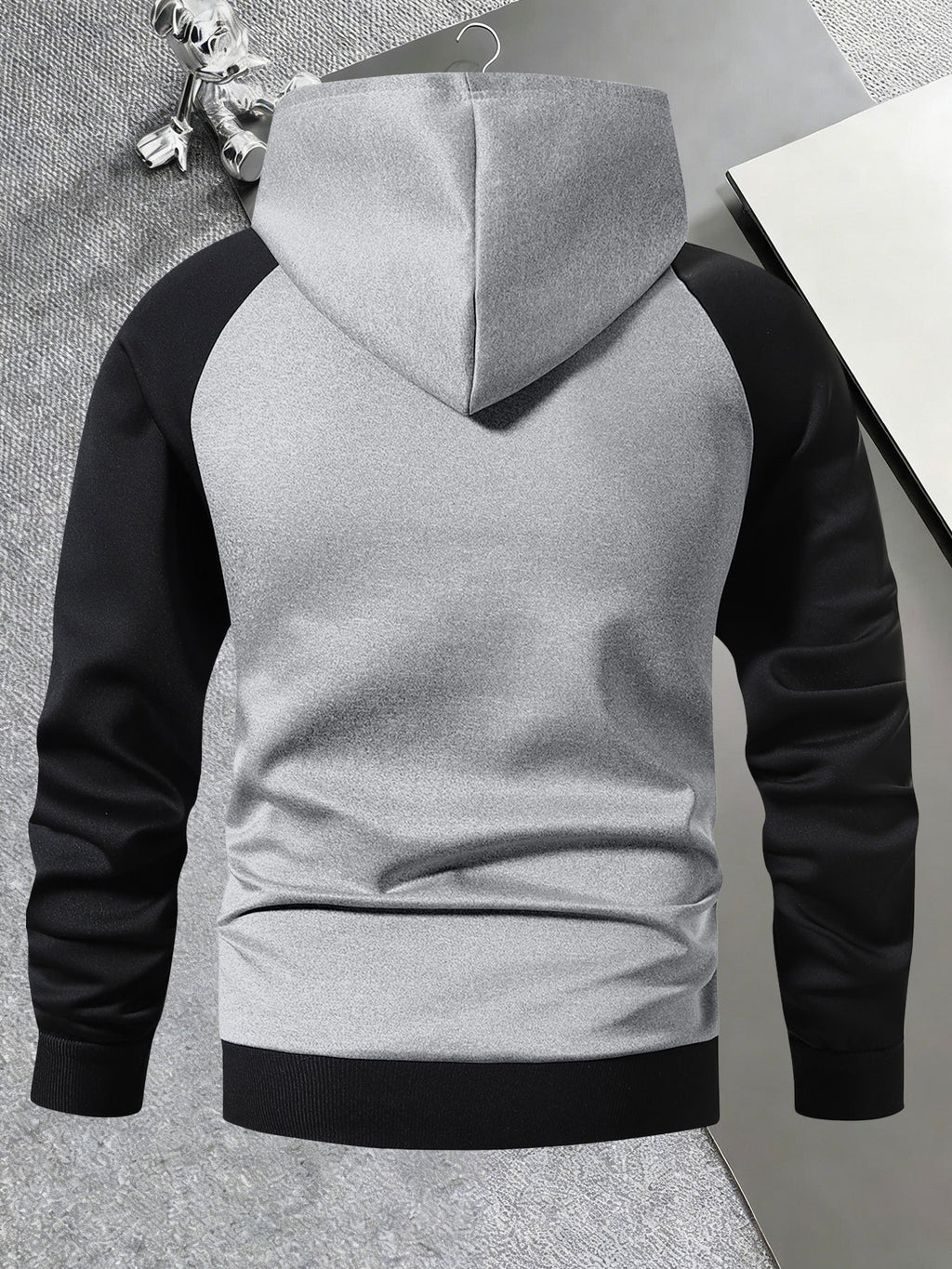 Men'S Trendy Spring Autumn Hooded Color-Block Jacket, Athletic Letter Print, Business Baseball Uniform Casual Hooded Jacket All-Match Top Two-Color Outerwear, Color-Block Jacket Shirt Hooded Coat - Light Grey