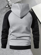 Men'S Trendy Spring Autumn Hooded Color-Block Jacket, Athletic Letter Print, Business Baseball Uniform Casual Hooded Jacket All-Match Top Two-Color Outerwear, Color-Block Jacket Shirt Hooded Coat - Light Grey