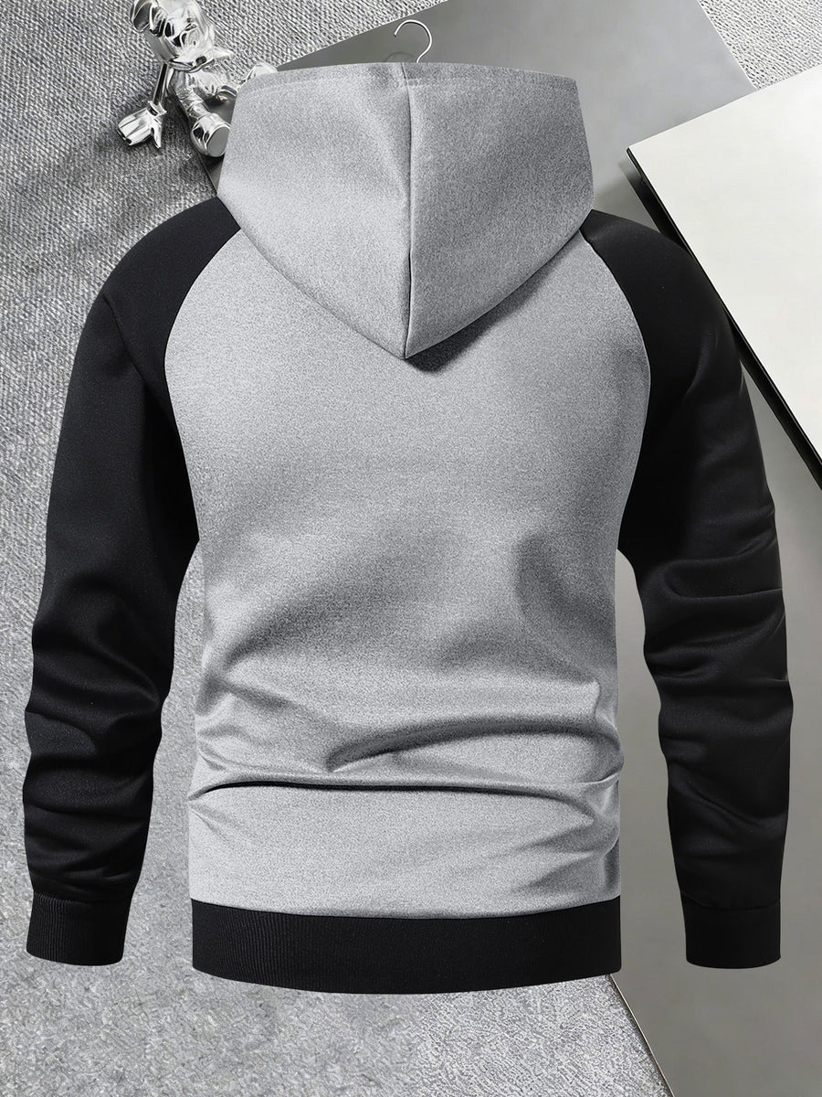 Men'S Trendy Spring Autumn Hooded Color-Block Jacket, Athletic Letter Print, Business Baseball Uniform Casual Hooded Jacket All-Match Top Two-Color Outerwear, Color-Block Jacket Shirt Hooded Coat - Light Grey
