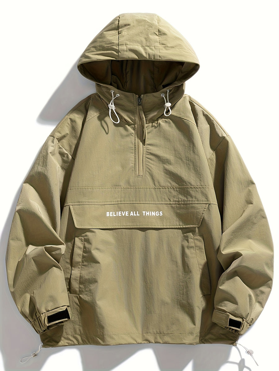 Men's Loose Fashion Sport American Pullover Hooded Drawstring Jacket - fern green