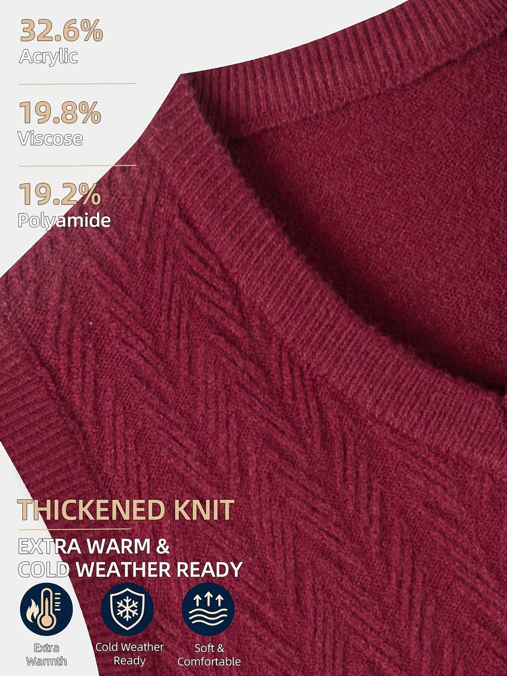 Men's Autumn & Winter Knitted Sweater Vest, Classic V-Neck with Raised Herringbone Texture, Thick & Warm, Timeless Refined Style for Work, Casual Wear, Outdoor Activities & Camping, Ideal Gift for Dad or Husband - Burgundy