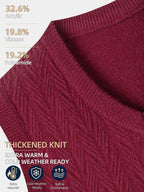 Men's Autumn & Winter Knitted Sweater Vest, Classic V-Neck with Raised Herringbone Texture, Thick & Warm, Timeless Refined Style for Work, Casual Wear, Outdoor Activities & Camping, Ideal Gift for Dad or Husband - Burgundy