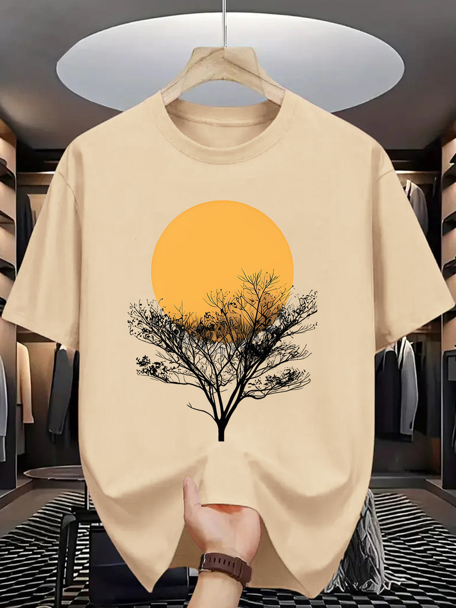 Trendy Printed T-Shirts for Men, Regular Standard Fit Comfortable Short Sleeve Casual Tee, Versatile Everyday Fashion Outfit Top - Apricot