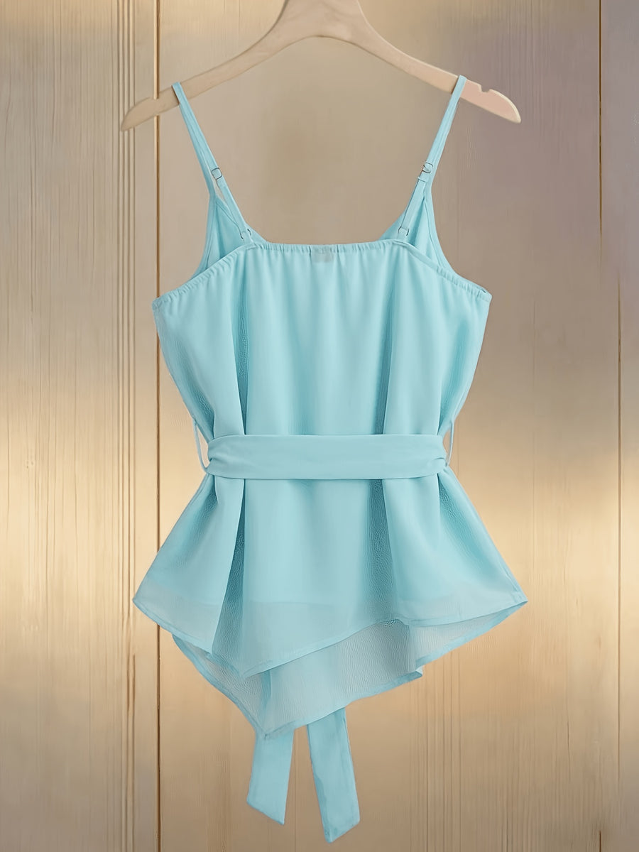 New Style Women's Strappy Camisole Vest, Versatile Summer Body-Conforming Base Layer, Elegant Ladies' Inner Top - Sky Blue