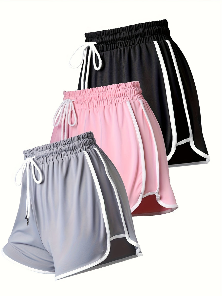 3pcs Women's High-Elasticity Jogger Shorts Suitable for Gym, Running & Casual Wear - Lightweight Drawstring Athletic Shorts, Solid Color, Machine Washable, Year-Round Workout & Leisure Wear - Mixed colors