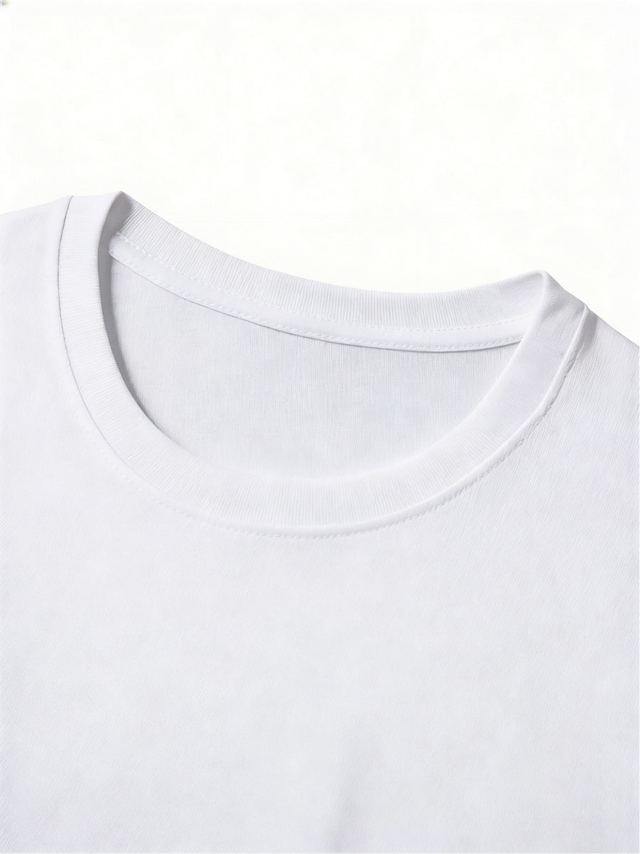 100% Cotton Men's Long-sleeve T-shirt, Featuring Trendy Printed Patterns, Comfortable and Breathable for All-season Wear, an Essential for Casual Outings, and Machine Washable - White