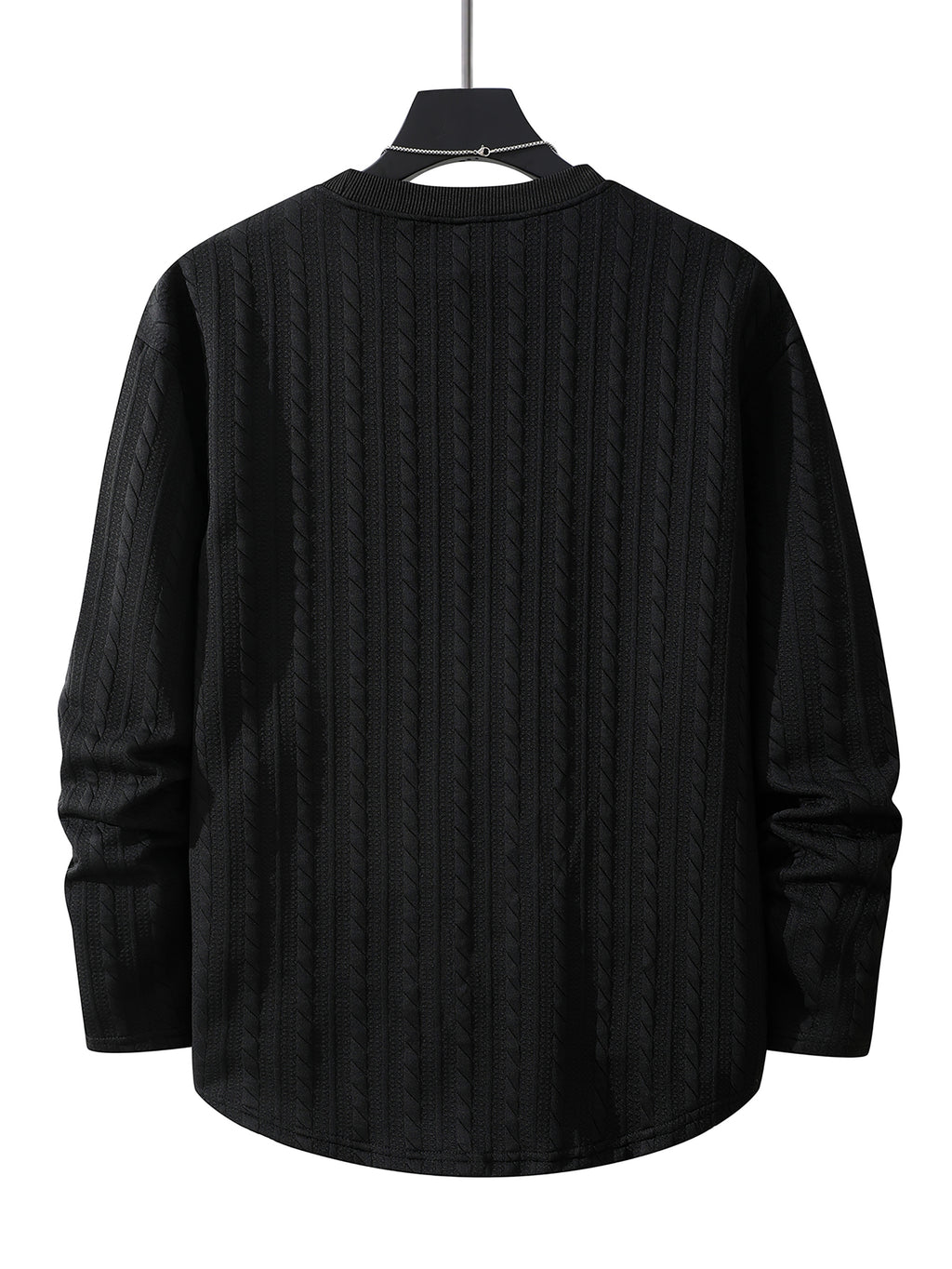 Men's Round Neck Fashionable Vintage Artistic Style Jacquard Knit Textured Fabric Autumn/Winter Long Sleeve Casual Outerwear Regular Fit Versatile Top for Dates, Gatherings, and Outings - Black