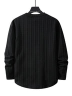 Men's Round Neck Fashionable Vintage Artistic Style Jacquard Knit Textured Fabric Autumn/Winter Long Sleeve Casual Outerwear Regular Fit Versatile Top for Dates, Gatherings, and Outings - Black