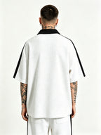 Trendy Casual Half-Zipper Contrast Polo Shirt Men'S Hip-Hop Style Waffle Short Sleeve Top Modern Urban Street Style Hip-Hop Casual Half-Zipper Short Sleeve Top American Street Style Contrast Short Sleeve - White