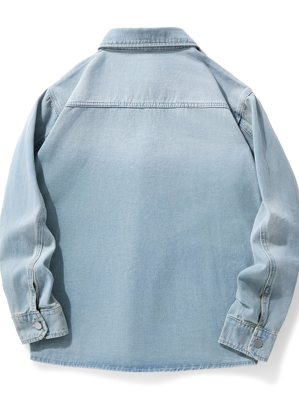 American-style Workwear Denim Shirt for Men, Long-sleeve Trendy Outerwear, Loose-fit Plus Size - Vintage Blue