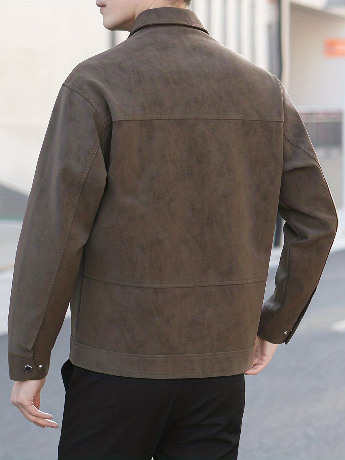 Men's Spring/Autumn Lapel PU Leather Business Casual Short PU Jacket Outerwear - Coffee Color