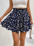 Women's Fashionable Printed Polyester- Stretch Shorts with a Faux Drawstring Design, Featuring a Casual High-waist Elastic Fit for Leisure and Vacation Wear - Multicolor