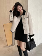 French-Style Petite Tweed Jacket with Small Golden Buttons, New Autumn/Winter Collection, Classic Elegant Style, Double-Faced Short Coat for Women - Apricot