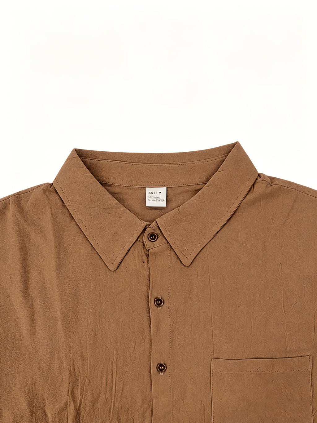 Men'S Linen Blend Long Sleeve Collared Button-Up Shirt, Casual Textured Wrinkle-Resistant Summer Top, Single Pocket Design with Adjustable Cuffs, Loose Fit Lightweight Breathable Beach Linen Shirt, V-Neck Relaxed Casual Shirt, Suitable for Vacation - Rust