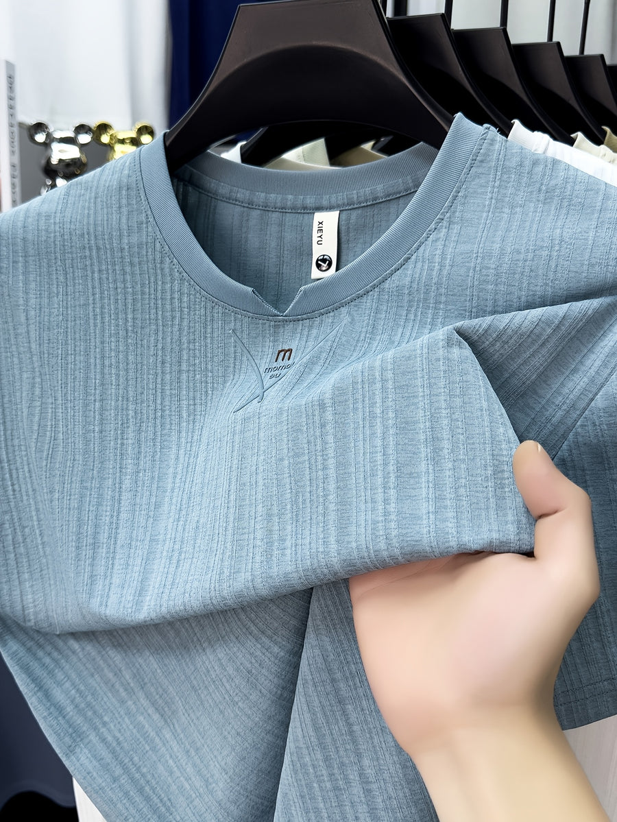 Summer New Small V-Neck Design Men'S Short Sleeve T-Shirt, Easy Casual All-Match Athletic Men'S Top, Skin-Friendly And Breathable, Quick-Dry Cool, Thin Durable Sweatshirt 10D9075 - Sky Blue