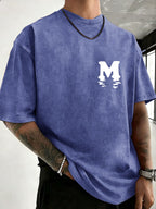 Unisex 100% Cotton Washed Vintage Crew Neck Short-Sleeve T-Shirt, Double-Sided Position Print, Trendy Loose Casual Top, 12 Colors Available - Royal Blue