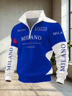 Men'S Half-Zip Lapel Sweatshirt Fashion Letter Print Casual Pullover Trendy Color-Block Patchwork Spring/Autumn Athletic Top Winter Clothes for Men - Mixed Color 8