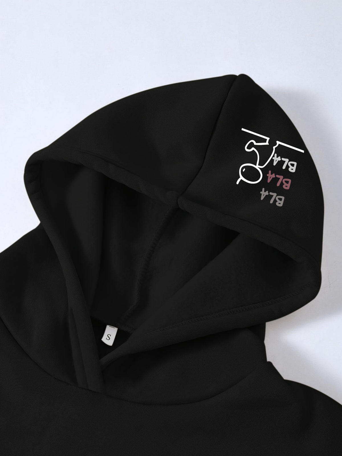 Women's Loose Fit Bla Bla Bla Stick Figure Print Hooded Sweatshirt, Fun Cartoon Back + Brim Print Pullover, Drop Shoulder Long Sleeve Hoodie, American Trendy Casual Street Style, Soft and Comfortable Fabric, Girly and Cute Outfit, Suitable for Daily - Black
