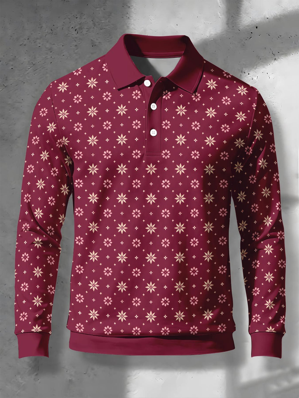 Men's Novelty Fashion Long-Sleeve Top with Fine Starburst Vintage Print, Three-Button Polo Shirt with Access Control Design, Punk Street Style Lapel Top for Daily Commuting and Outings, Surprise Birthday and Holiday Gift for Men - Mixed Color C