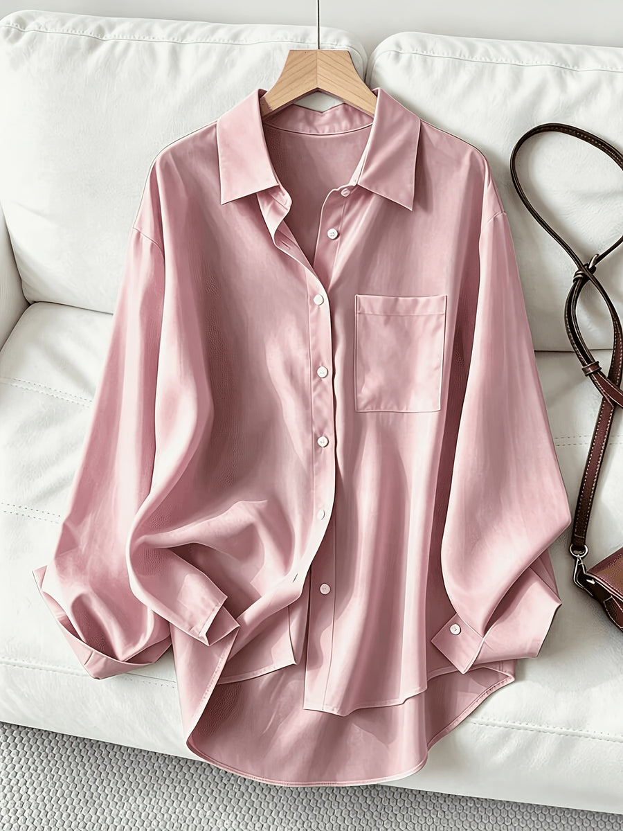 Women'S Classic Solid Color Casual Shirt - Pink Color