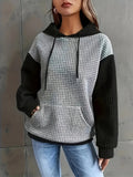 Autumn/Winter European and American Fashion Trendy Wide Fit Casual Loose Color Block Patchwork Pullover Hooded Versatile Sweatshirt Jacket for Women - Black