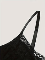 European Style Sexy Floral Lace Diamond Fishbone See-Through Women'S Corset Top - Black
